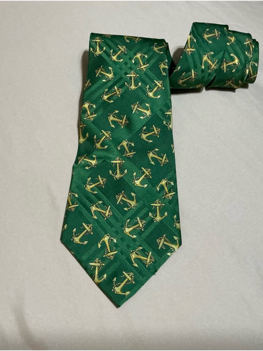Polo Ralph Lauren Tie Green Anchor Nautical Preppy Silk Necktie USA Made